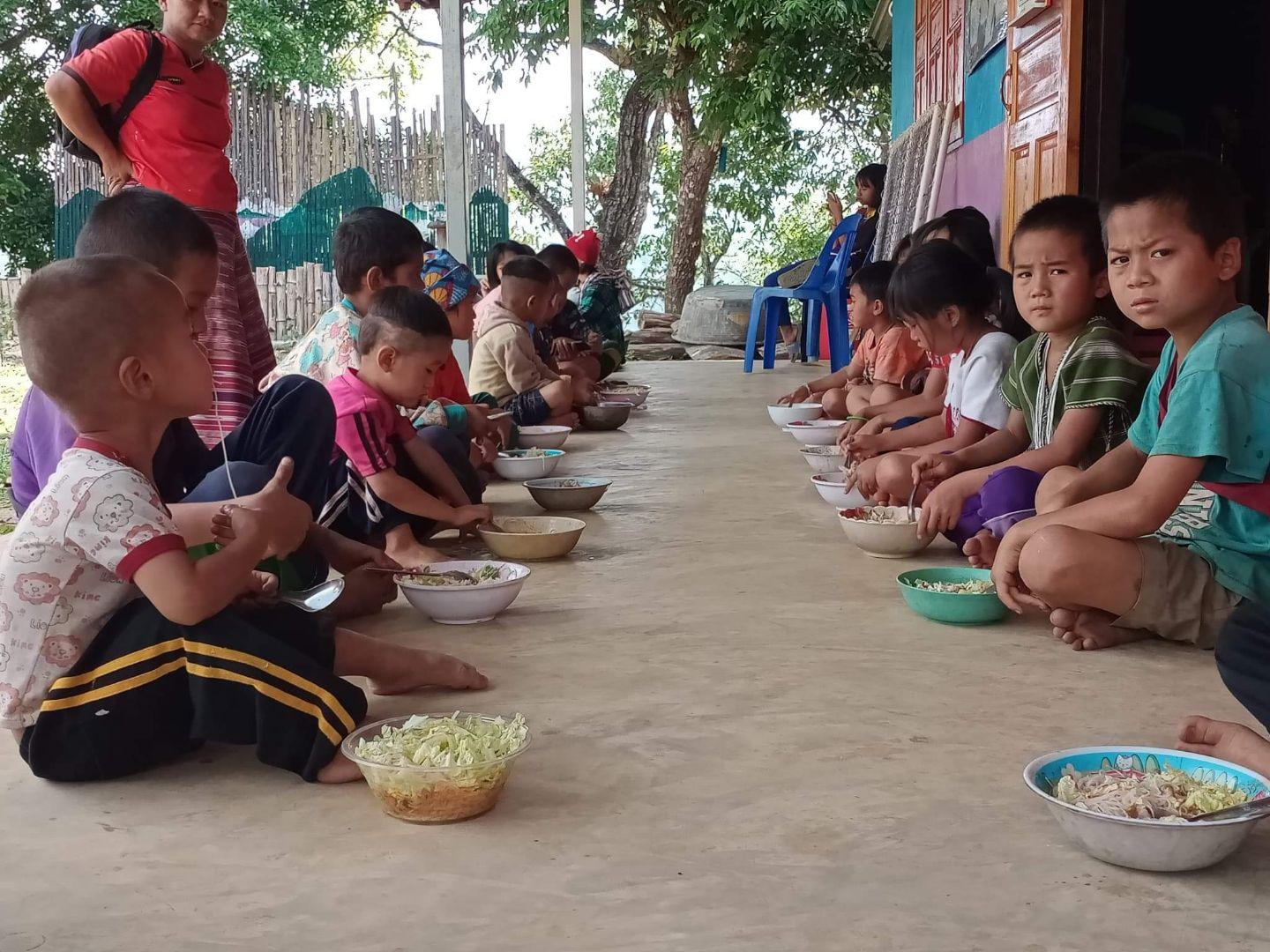 Lunch on the concrete patio